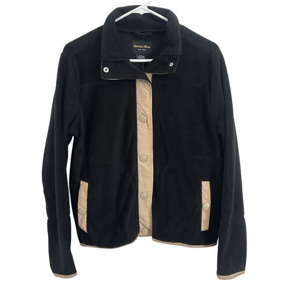 Marissa Olivia Black Button Down Fleece Tan Trim - NWT - Small - Picture 1 of 7